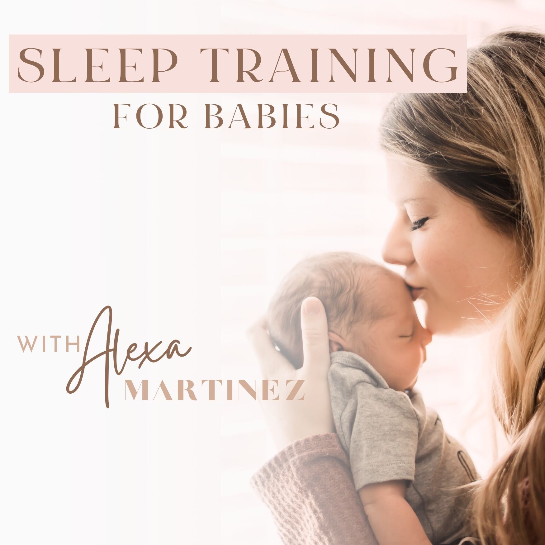 Woman holding a baby close, both with eyes closed, in a softly lit room, promoting sleep training for babies.